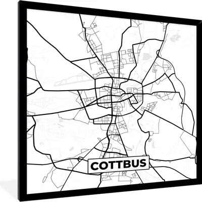 Produktbild von MuchoWow® Gerahmtes Poster Cottbus - Karte - Stadtplan 40x40 cm - Poster mit Schwarzem Bilderrahmen Wandposter Rahmen Foto Bilder - Mit Rahmen - Wanddekoration Schlafzimmer