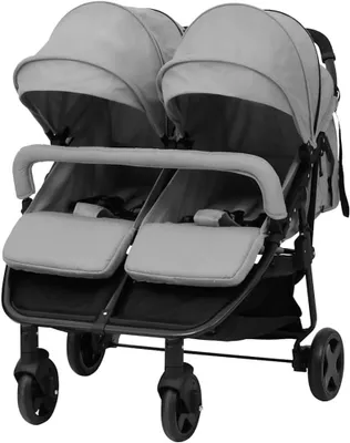 Productafbeelding van Dubbele Kinderwagen - Tweeling Buggy - Uitstapjes Maken - Verstelbare Stoelen - 99 x 94.5 cm - Zwart Grijs