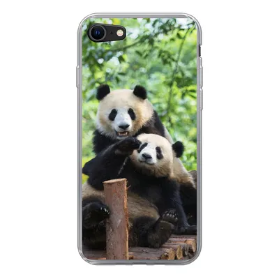 Produktbild von MuchoWow® Handyhülle Schutzhülle Hülle für iPhone SE 2020 Panda - Brücke - Natur Silikon Softcase Handy Hülle - Kartenbesitzer