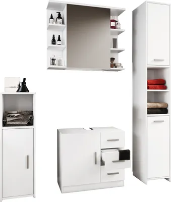 Immagine prodotto di Set mobili da bagno 4 parti | Mobili da bagno | Set di armadi, Gabinetto Armadio per midi, Gabinetto alto e specchio | Mobili da bagno - Zalo III