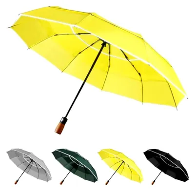 Produktbild von Faltbarer, sturmfester Regenschirm mit 10 Rippen, automatischer Öffnungsmechanismus, schnelltrocknend, rutschfester Griff, leichter Regenschirm mit Reflexstreifen für Herren und Damen