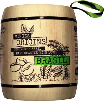 Produktbild von Minges Kaffee Brasil Hochland im Holzfass, ganze Bohne