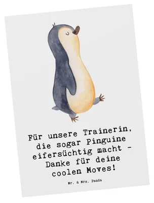 Produktbild von Mr. & Mrs. Panda Postkarte Eiskunstlauf Trainerin - Weiß - Geschenk, Danksagung, Fotokarte, Lehrerin, Ansichtskarten, Sportart, Pinguine eifersüchtig, Ansichtskarte