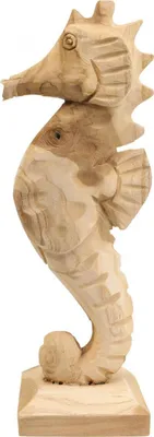 Produktbild von Maritimes Deko Seepferdchen aus Holz, Teakholz Skulptur 38cm, Natürliche Wohnraumdekoration, Bad-Deko, Garten