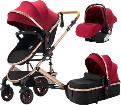 Obrázek produktu pro kočárek 3 v 1 – kočárek – autosedačka – buggy – skládací – červená/černá – 0–36 měsíců