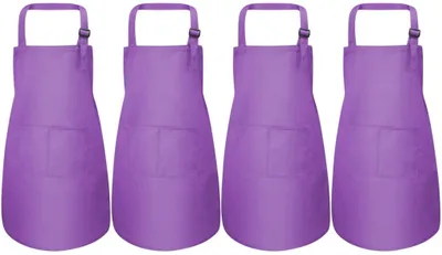 Obrázok produktu pre 4-dielna sada detských fialových zástier, detské nastaviteľné kuchárske zástery s 2 vreckami pre chlapcov a dievčatá, detské kuchárske zástery vhodné do kuchyne na varenie, maľovanie a pečenie (veľkosť pre deti od 7 do 13 rokov)
