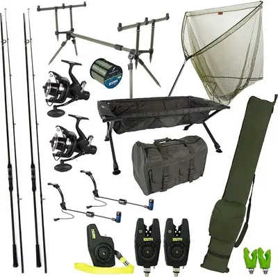 Produktbild von X2 - Karpfenset - Karpfen-Deluxe-Set - Ruten - Rollen - Kescher - Abhakmatte - Rod Pod - Bissanzeiger - Angeltasche