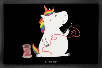Produktbild von Mr. & Mrs. Panda fußmatte Einhorn Näherin 60 x 90 cm - Schwarz - Geschenk, Stricken, Bodenvorleger, Unicorn, Basteln, Schmutzfangmatte, Nähen, Fußabtreter, Einhörner