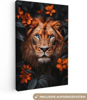 Produktbild von Leinwandbilder 20x30 cm - Tiere, Blumen - Löwe, Bilder Wohnzimmer Modern, Wanddeko