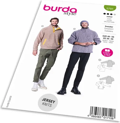 Imagen del producto de Patrón Burda 5791: Sudadera para hombre con cuello alto, sudadera de forro polar