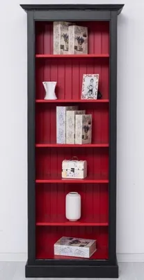 Produktbild von Casa Padrino Landhausstil Massivholz Bücherschrank Schwarz / Rot H. 210 cm - Landhausstil Möbel
