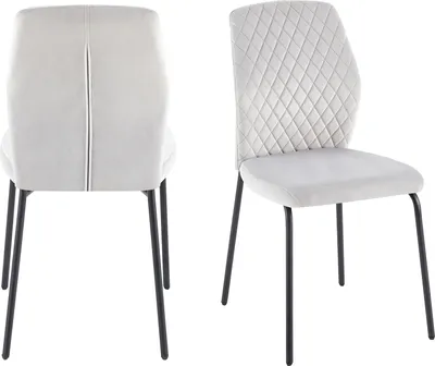 Produktbild von SalesFever Stuhl mit Samtbezug im 2er Set | Wabensteppung im Rücken | 4-Fuß-Gestell Metall | B 46,5 x T 56,5 x H 92 cm | hellgrau – schwarz