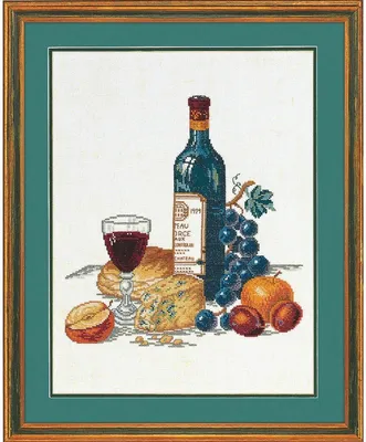 Produktbild von Kreuzstich-Set von Eva Rosenstand „Käse und Rotwein“, Stickvorlage, 40 x 50 cm
