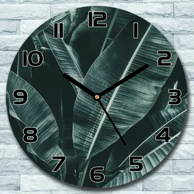 Produktbild von Wanduhr aus Glas Rund fi 30 Blätter tropisch Quarz Deko Schlafzimmer Büro