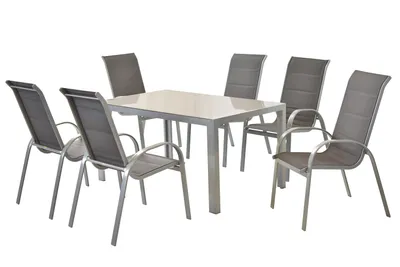 Produktbild von Merxx Gartenmöbelset Amaro 7tlg., 6 Stapelsessel, gepolstert, Tisch 150 x 90, anthrazit - Aluminium/Textil