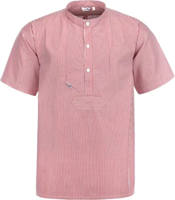 Produktbild von modAS Uni Fischerhemd Sommer Kurzarm-Shirt mit Stehkragen - Gestreiftes Hemd im Finkenwerder-Stil in Rot-Weiß Größe Damen 44 – Herren 50