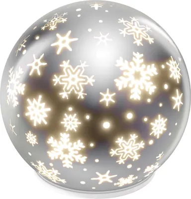 LED vánoční skleněná koule – vločky, 12 cm, 3x AA, vnitřní, teplá bílá, časovač