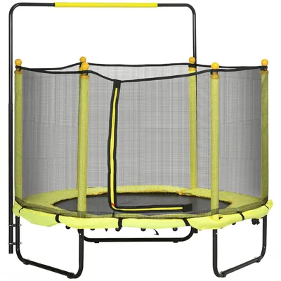 Immagine prodotto di Trampolino per bambini di 140 cm, con rete di sicurezza e maniglie, di colore giallo