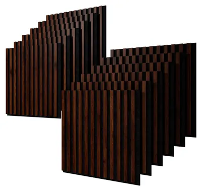 Produktbild von STEGU Linea Acoustic PROline 12er Set Akustikpaneele 60x60,5 cmPEFC Dunkelnussbaum