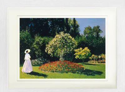 Obrázek produktu pro Claude Monet Zarámovaný obraz s elegantním paspartou | Obrazy na zeď | V rámu - Dáma v zahradě, 1867 (30 x 40 cm)