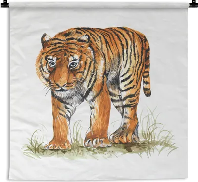 Produktbild von MuchoWow® Wandteppich Wandbehang Tiger - Augen - Gras 150x150 cm Tapisserie Dekoration Wandtuch - Wohnaccessoires - Modernes