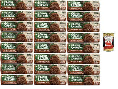 Produktbild von GranCereale Cioccolato 24x230g | Vollkornkekse mit Zartbitterschokolade & Haselnüssen – 100% italienischer Weizen – recycelbare Packung 5,52kg + Italian Gourmet polpa