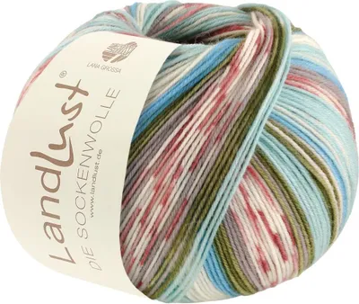 Produktbild von Lana Grossa - Landlust die Sockenwolle 0715 minttürkis ecru türkisblau mausgrau burgund moosgrün gestreift  mit Jacquard