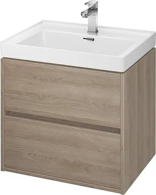 Produktbild von BADLAND Badmöbel Set Badezimmerschrank mit Keramikwaschbecken, 2-Schubladen CREA 60 Eiche