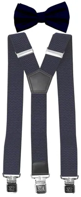Produktbild von Fabio Farini - 1 Stück mit passender Fliege als Set 4cm Y-Form für Herren Pack Dunkelblau 4cm Hosenträger - Dunkelblau Unifarben Fliege