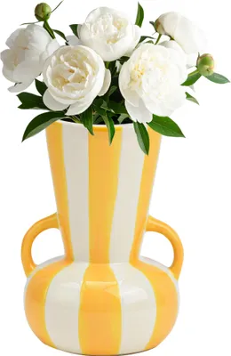 Produktbild von Blumenvase bunt gestreift, gelb weiß in Ø 11x16 cm