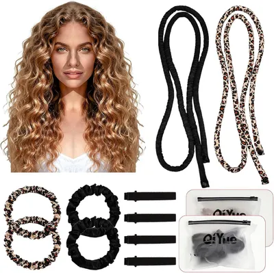 Produktbild von 2-teiliges hitzefreies Lockenband aus Seide für Locken über Nacht | Für das Styling im Schlaf bei langem und kurzem Haar, Schwarz und Kaffee-Leopardenmuster