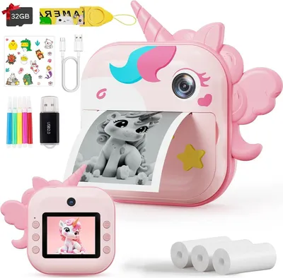 Produktbild von Sofortbildkamera 2,4'' Bildschirm für Kinder mit 32GB Karte & Zubehör Kinderkamera inkl. ZERO INK SOFORTDRUCK 12 MP Dual-Kamera für Kinder, 1080P HD Videokamera, Dual-Objektiv Digi