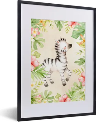 Produktbild von MuchoWow® MuchoWow® Gerahmtes Poster Zebra - Dschungel - Aquarell 30x40 cm - Poster mit zchwarzem Bilderrahmen - Wandposter Schlafzimmer