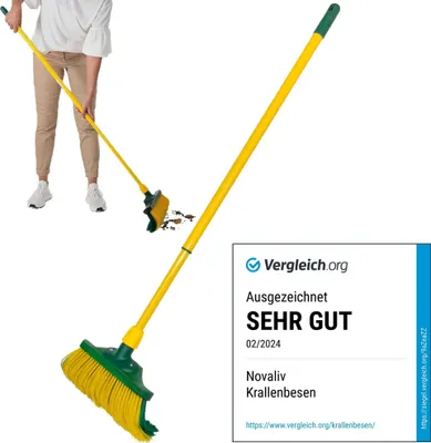 Produktbild von Novaliv Krallenbesen Set 30 cm Holz mit Teleskopstiel gebogenen Borsten Gartenbesen Straßenbesen Kehrbesen Laubbesen (1, 40 cm Besen mit Stiel)
