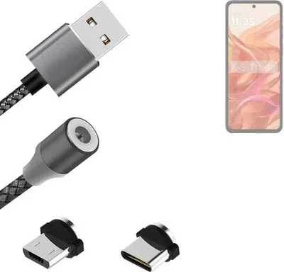 Produktbild von K-S-Trade Hochwertiges Magnet-Lade-kabel Sync-Kabel Daten-Kabel kompatibel mit Motorola Razr 50 mit USB-Typ-C-Anschluss und Micro-USB-Anschluss 2A bis