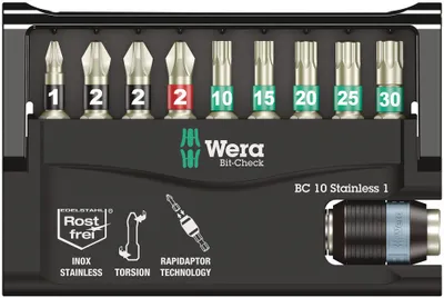 Zdjęcie produktu dla Wera 05073630001, 10 szt., Phillips, Pozidriv, Torx, PH 2, PZ 1, PZ 2, T10, T15, T20, T25, T30, Stal nierdzewna