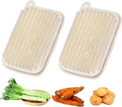 Produktbild von Weiche Gemüse-Bürste für Obst und Gemüse - 2 Stück - Für Kartoffeln, Rüben und Lotuswurzeln - Hängefähigkeit - Natürliche Beige Farbe