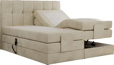 Produktbild von MKS MEBLE Boxspringbett 200 x 200 cm elektrisch verstellbar 7-Zonen Taschenfederkern Matratze mit Topper Bett 200 x 200 cm mit Motor Polsterbett Motorbett - Vittoria - Beige Velvet - H3