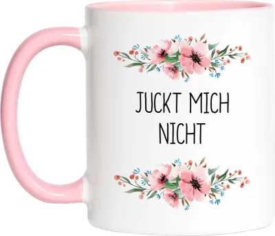 Produktbild von Tasse Rosa mit Spruch Juckt mich nicht lustig sarkastisch humorvoll Kaffeetasse mit Blumen Motiv Geschenk