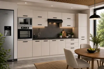 Produktbild von ULWEHOME | Küchenzeile 300 cm Kaschmir, Küchenmöbel-Set Beige mit Backofen-Mikrowellenschrank, Vorratsschrank & geteilten Arbeitsplatten 120 cm, KI-generiertes Bild