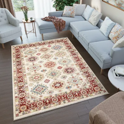 Produktbild von Tapiso Teppich RIVIOLI Modern Design Beige Rot Wohnzimmer 80 x 150 cm