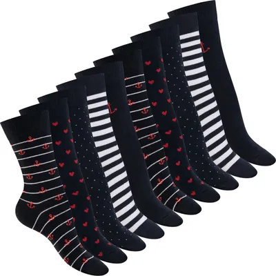 Produktbild von Celodoro Damen Motivsocken (10 PAAR) Süße Muster Crew Socken - Marine 39-42