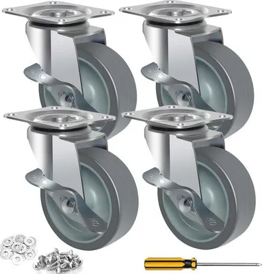 Image de Roulettes pour meubles de 75 mm avec frein, roulettes pivotantes, charge maximale de 60 kg, lot de 4