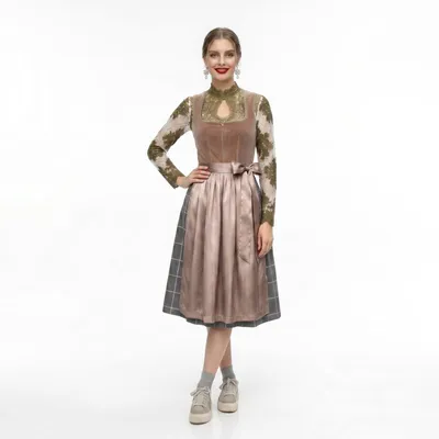 Produktbild von 2-teiliges Trachtenkleid (Kleid + Schürze) in Grün/Dunkelblau kariert/Beige