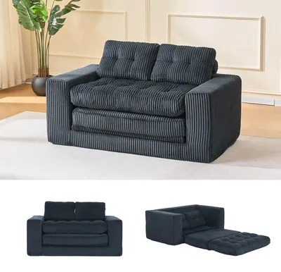 Produktbild von Zweisitzer-Schlafsofa mit Memory-Schaum 2-in-1 Cordbezug kompakt Schwarz