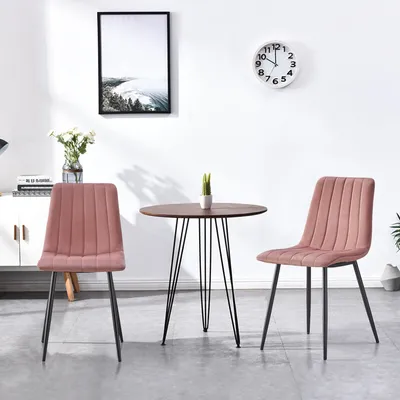Image de CLIPOP 2 chaises de salle à manger en velours pour les loisirs, avec assise rembourrée, pieds en métal,rose
