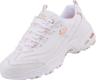 Produktbild von Skechers Damen Sneaker D-Lites Fresh Start, Weiß/Rose Gold, Gr. 40, Leder, normal, mit Air-Cooled Memory Foam, stoßdämpfender Zwischensohle, flexibler Laufsohle, Strass-Steinchen am Schnürbereich, 3 cm Absatz