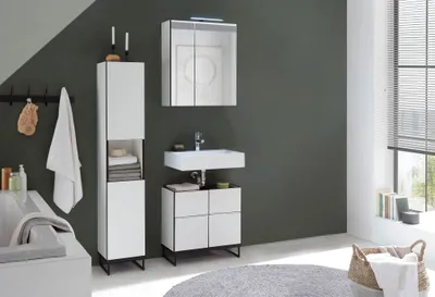 Produktbild von Badezimmer Badmöbel-Set VENEZIA 60 cm Weiß matt Hochschrank Spiegelschrank Wbu Set 2