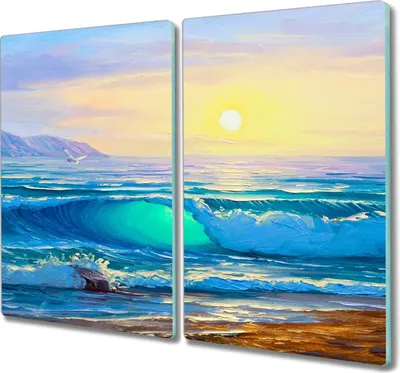 Produktbild von Coloray Schneidebrett Herdabdeckplatte 2x30x52 cm Kochplattenabdeckung Hackbrett Küchenbrett - Meereswellen Landschaft
