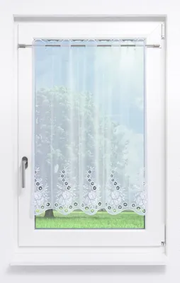Produktbild von Scheibengardine Plauener Spitze - Blumenspiel #1W (Bx H) 178,2cm * 120cm reinweiß/Weiß